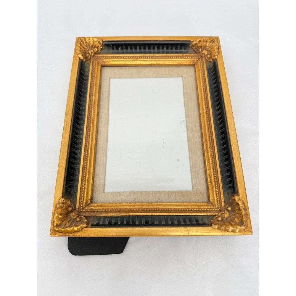 Burnes of Boston Picture Frame Gold Black Ornate Shell Corner Scrollwork Baroque